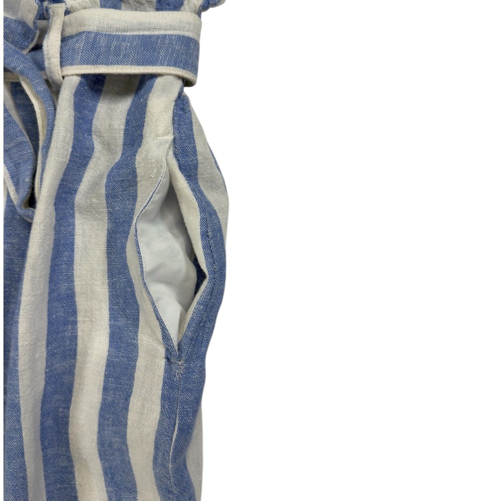 Love Tree Linen L Striped Midi Skirt Blue White Paperbag Waist Nautical Beachy - Picture 5 of 12